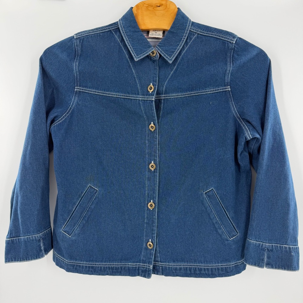 Allison Daley Vintage Denim Jacket Medium Wash Contrast Stitch Blue Womens 16